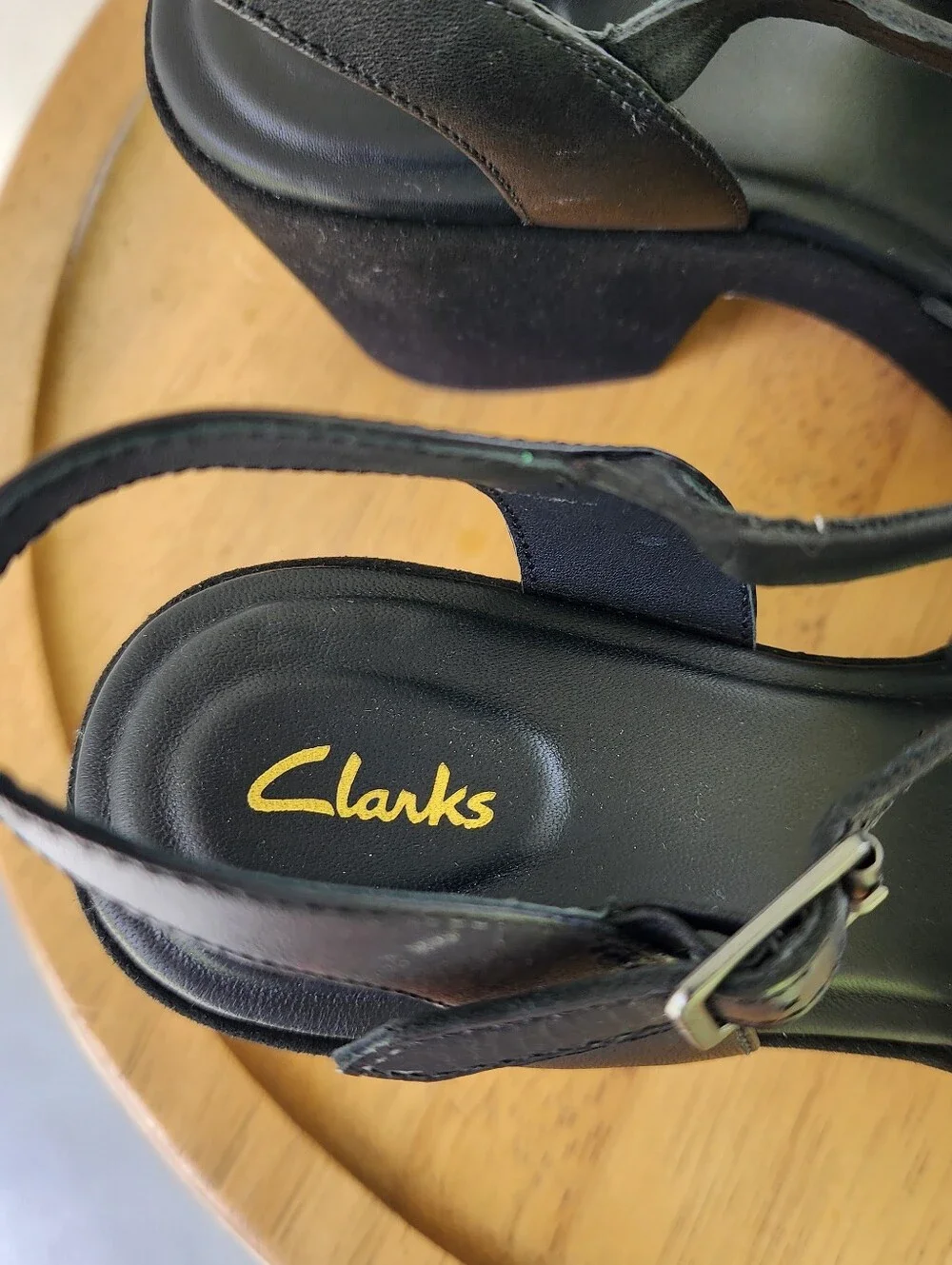 Clarks Maritsa Black Platform Block Heel Sandals Size 9